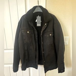 Nasty Gal We Feel Ya Faux Shearling Lined Oversized Denim Jacket Black